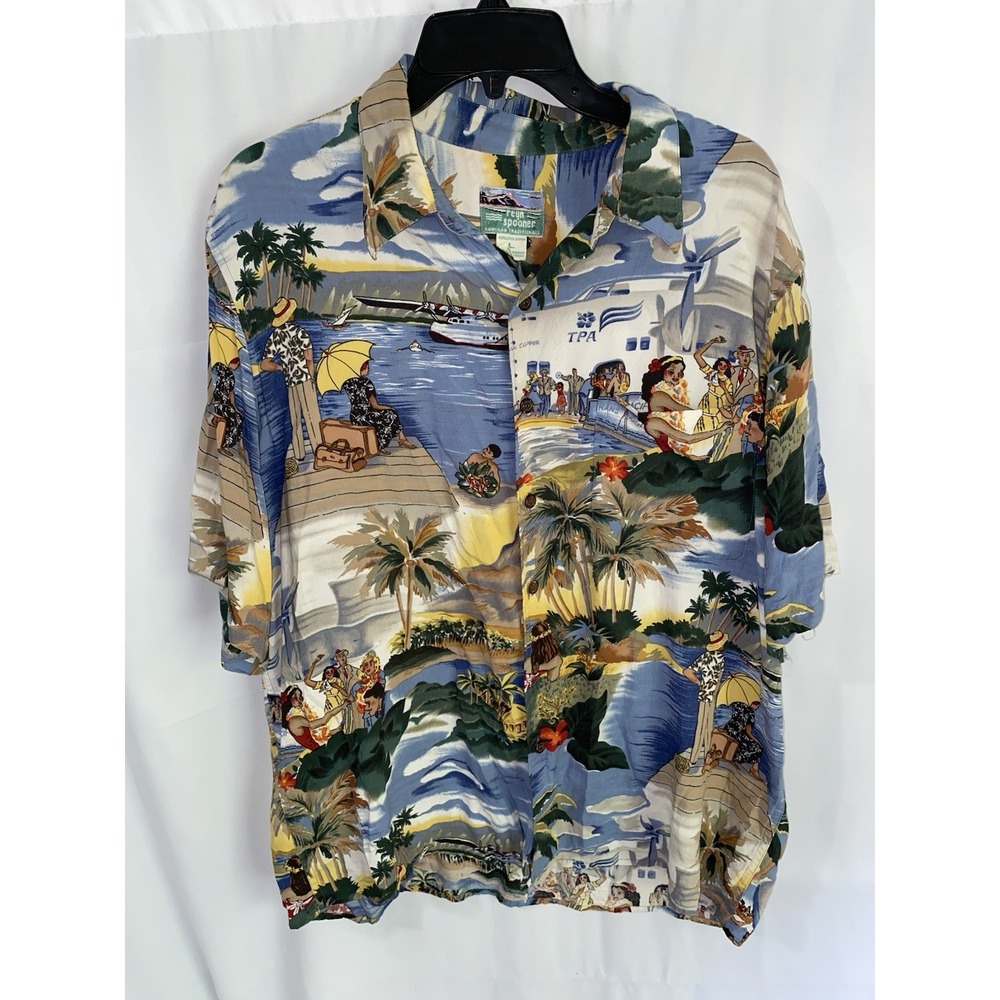 Vintage Reyn Spooner Shirt Mens Large Trans Pacific Airways TPA Hawaiian Rayon